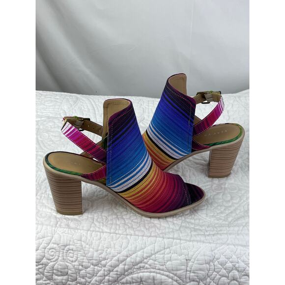Very Volatile Women 8 Multicolor Serape Fabric Sling Back Block Summer Heel - Picture 10 of 11